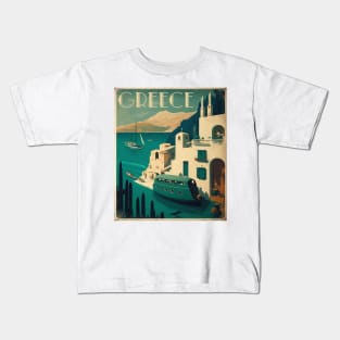 Greece Coastal Town Vintage Travel Art Poster Kids T-Shirt